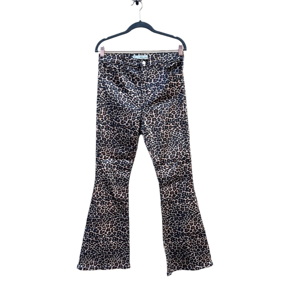 Topshop Moto Jamie Flare Satin Brown Leopard Print High Waisted Jeans W32 L30